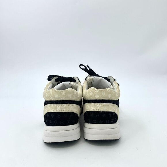 Chanel Ivory & Black Lace-Up Sneakers With Logo Pattern & Original Box - Picture 5 of 9